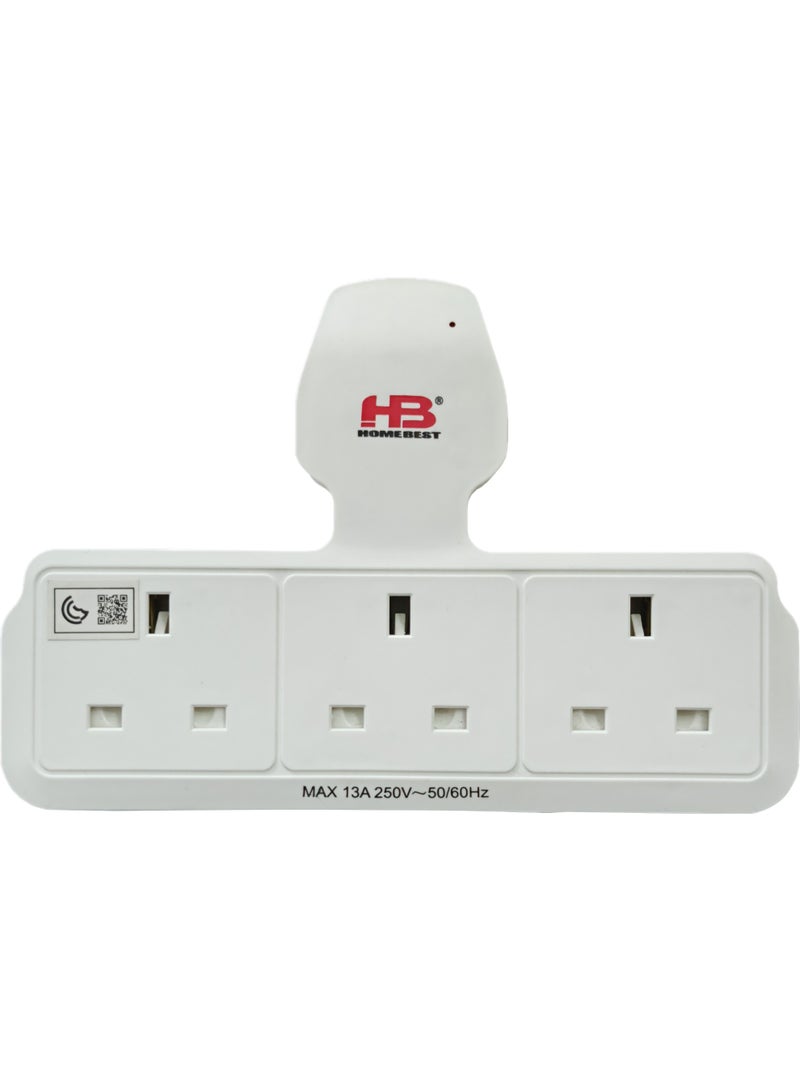 هوم بيست محول طاقة متعدد المخارج مع حماية من ارتفاع الجهد، بمقبس بريطاني 13 أمبير، مناسب للاستخدام في المنزل، المطبخ، المكتب، والسفر، من Homebest AU213 (أبيض)، معتمد من SASO - Image 1
