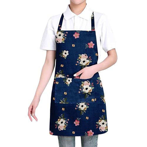 Ultimate Trends Digital Printed Designer Embroidery Patterns Kitchen Aprons With Long Life Fabrics (1, Blue) - Image 1