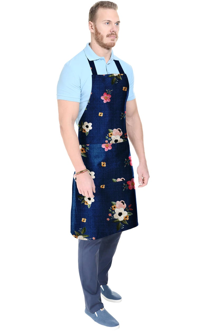 Ultimate Trends Digital Printed Designer Embroidery Patterns Kitchen Aprons With Long Life Fabrics (1, Blue) - Image 2
