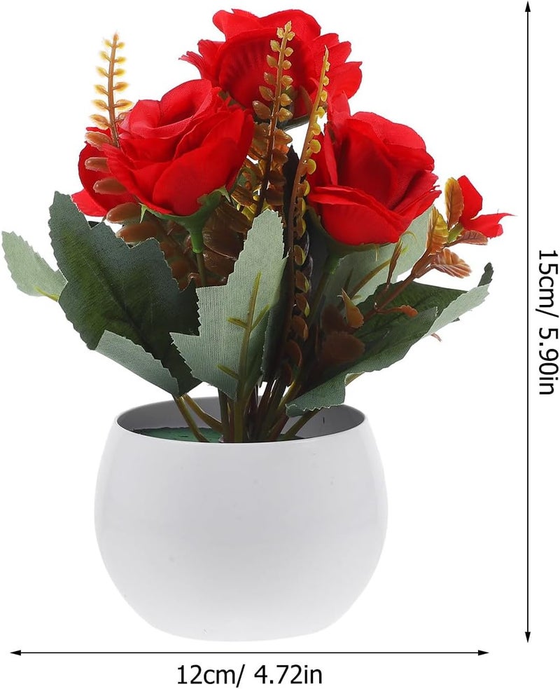 IMIKEYA Artificial Potted Rose Plant Faux Small Bonsai Red Flowerpot Decor Realistic Artificial Flowers for Indoor Tabletop Home Office Decoration - Image 2