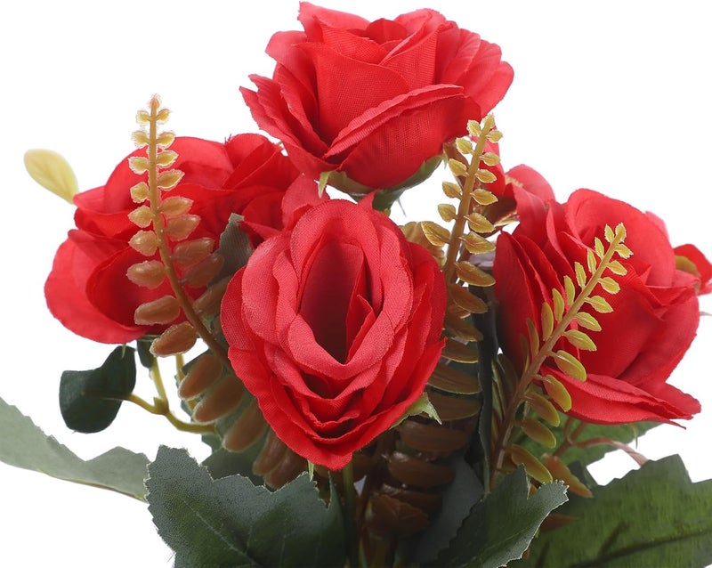 IMIKEYA Artificial Potted Rose Plant Faux Small Bonsai Red Flowerpot Decor Realistic Artificial Flowers for Indoor Tabletop Home Office Decoration - Image 3