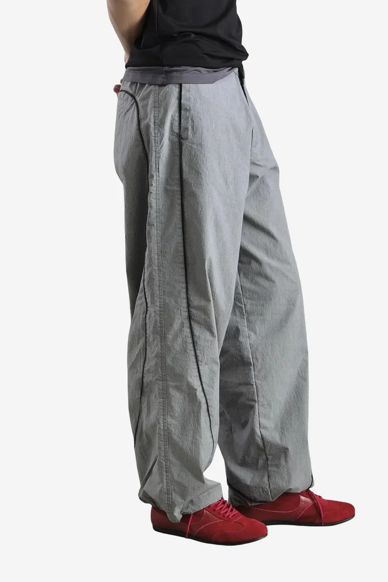 Giesto Grey GIESTO Contrast Binding Detailed Baggy Ripstop Pants for Men | Best Price UAE