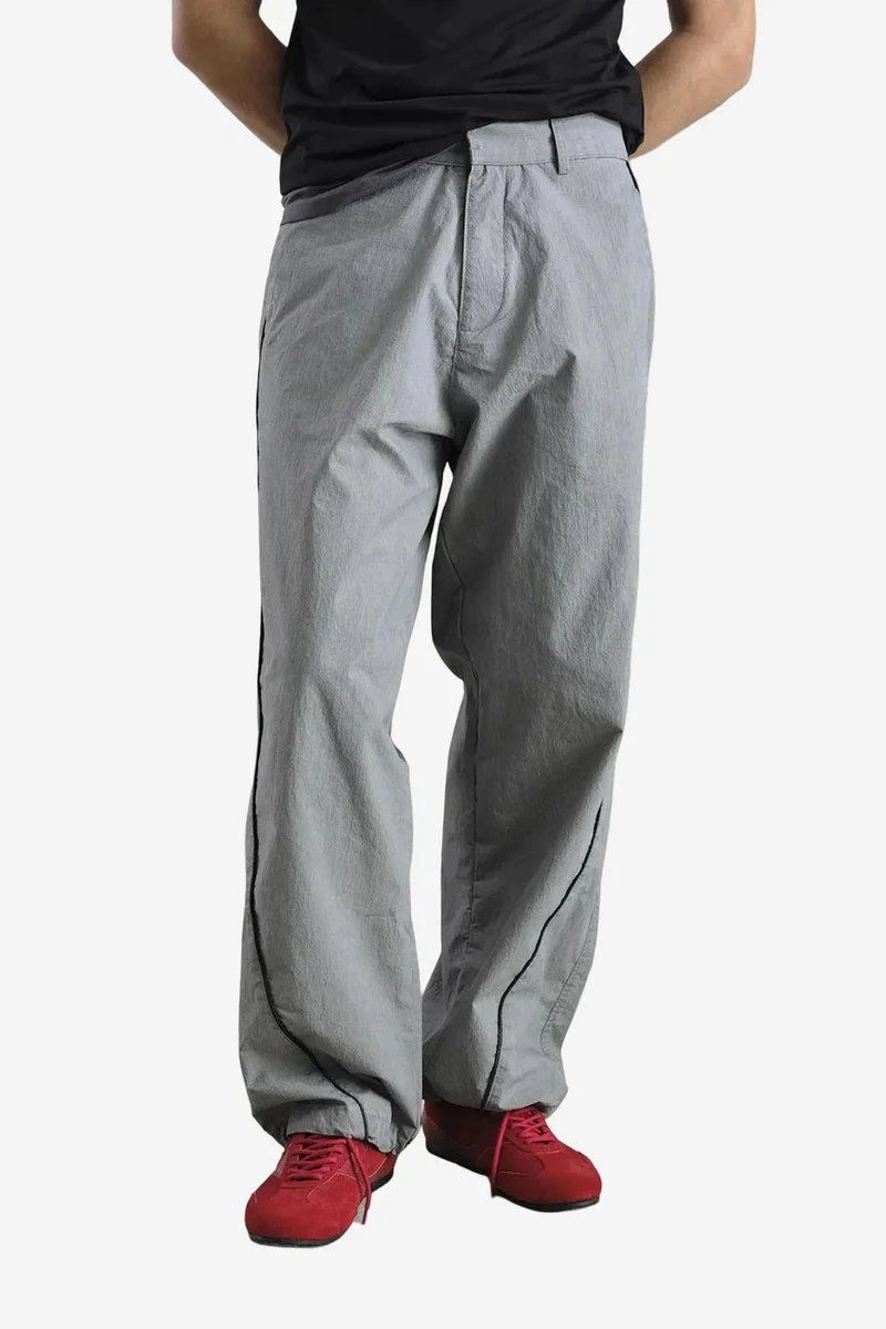 Giesto Grey GIESTO Contrast Binding Detailed Baggy Ripstop Pants for Men | Best Price UAE