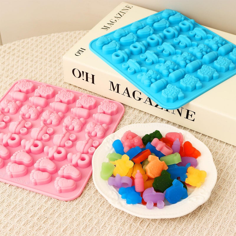 KINYFY 2 Pack Baby Shower Chocolate Molds, Babies Silicone Candy Molds with Onesie Feet Pacifier Cradles Bear Bottle, Babies Chocolate Molds for Party Cake Candy Gummy Cupcake Topper Decorations (Baby) - Image 3