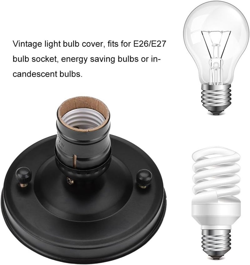 OUKENS Vintage Industrial Lamp Holder, E26/E27 Bulb Socket Base - Electroplated Iron Ceiling or Wall Light Holder for Edison Bulbs, Retro DIY Lighting Fixture (Black) - Image 5