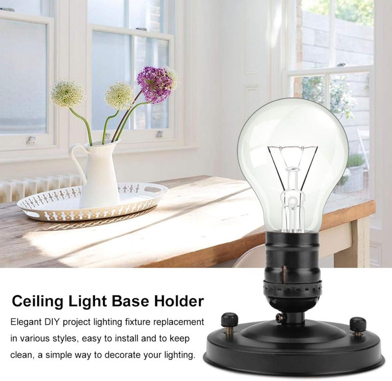 OUKENS Vintage Industrial Lamp Holder, E26/E27 Bulb Socket Base - Electroplated Iron Ceiling or Wall Light Holder for Edison Bulbs, Retro DIY Lighting Fixture (Black) - Image 3