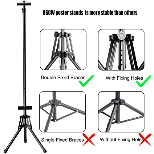 GSOW Poster Stand for Display, 80'' Adjustable Sign Stand Tripod, Retractable Poster Board Stand Double-Sided Banner Stand, Foldable Floor Standing Sign Holder Signage Stand with Portable Bag, Black - Image 2