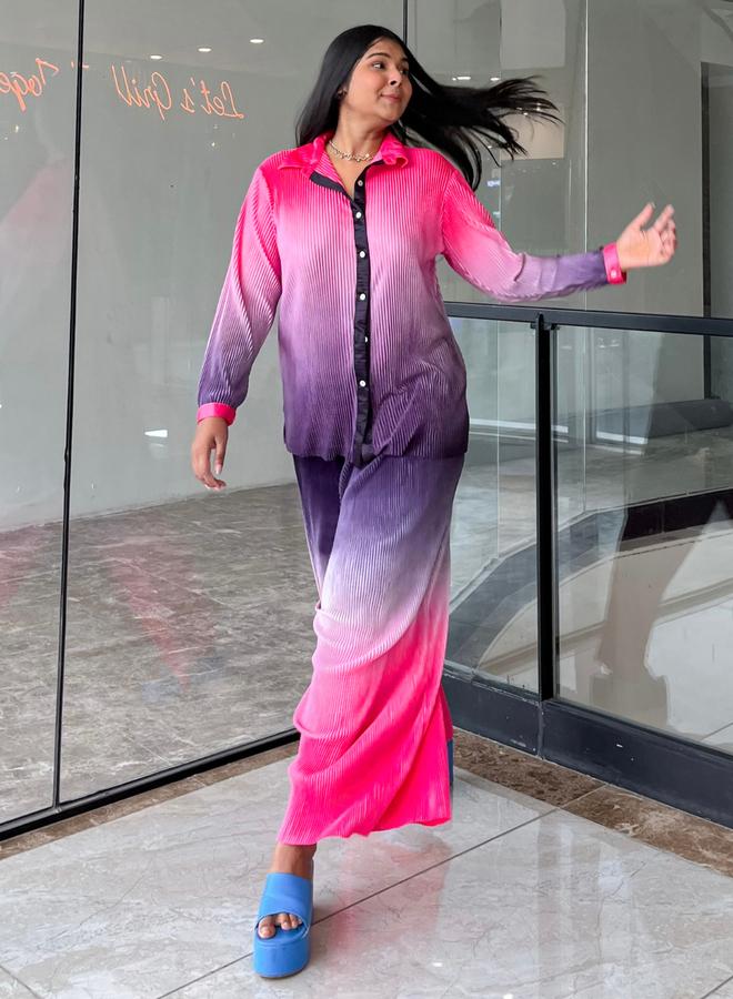 Uptownie Ombre Plisse Shirt and Pants Co-ords - Image 1