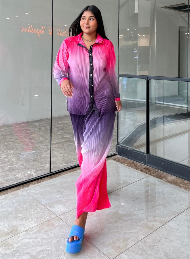 Uptownie Ombre Plisse Shirt and Pants Co-ords - Image 2