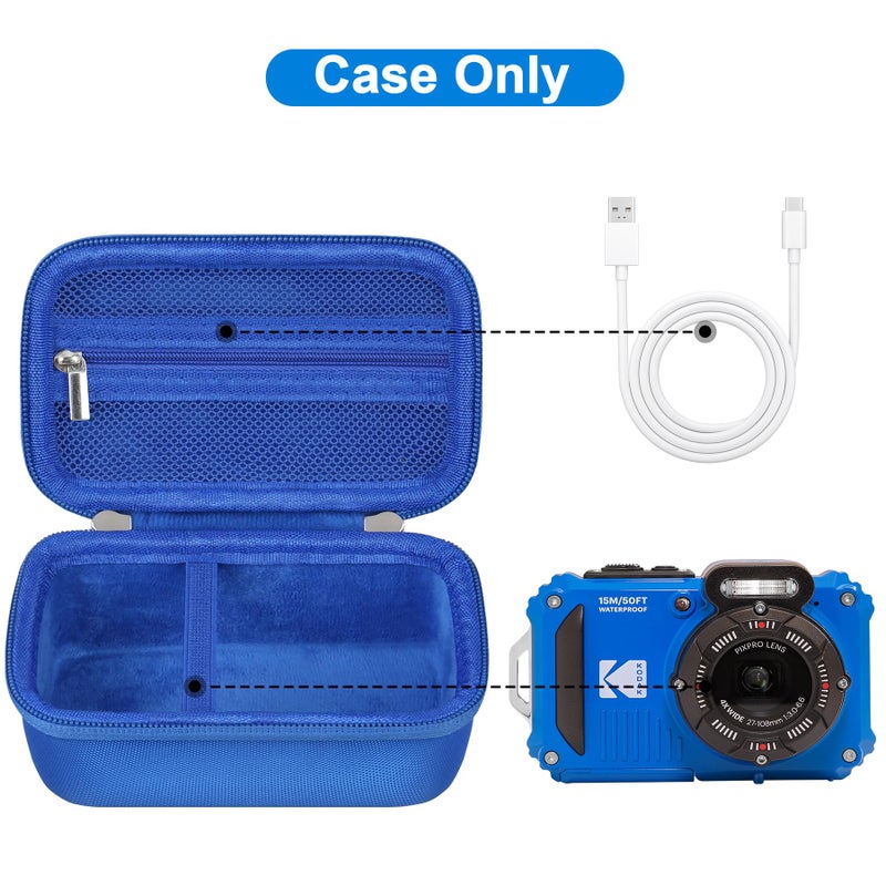 Canboc Carrying Case for KODAK PIXPRO WPZ2 Rugged Waterproof Digital Camera, Underwater Photography Camera Bag, Mesh Pocket fits USB Cable, Battery, Adapter, Blue (Case Only) - Image 2