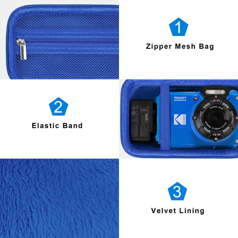 Canboc Carrying Case for KODAK PIXPRO WPZ2 Rugged Waterproof Digital Camera, Underwater Photography Camera Bag, Mesh Pocket fits USB Cable, Battery, Adapter, Blue (Case Only) - Image 5
