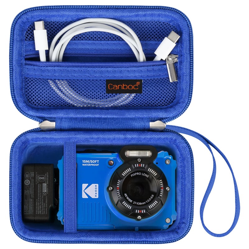 Canboc Carrying Case for KODAK PIXPRO WPZ2 Rugged Waterproof Digital Camera, Underwater Photography Camera Bag, Mesh Pocket fits USB Cable, Battery, Adapter, Blue (Case Only) - Image 1