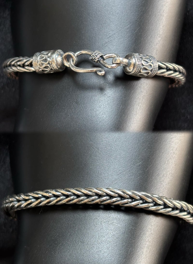 Plane Trees Men's 925 Sterling Silver Woven Chain Bracelet – Vintage Oxidized Thai Silver Style, Adjustable Hook Clasp - Image 2