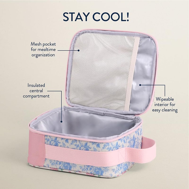 Itzy Ritzy Toddler Lunch Box - Kids Lunch Bag is Insulated and Includes Water Bottle Holder Plus 2 Pockets - Durable, Easy to Clean Lunch Box Toddler Bag (Ribbons & Roses) - Image 3
