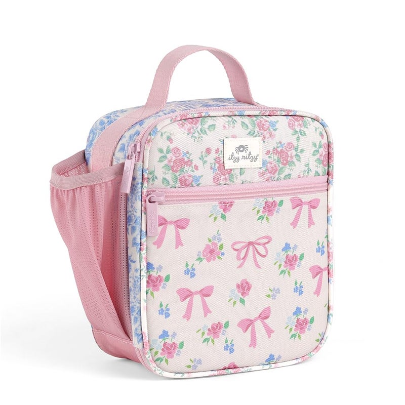Itzy Ritzy Toddler Lunch Box - Kids Lunch Bag is Insulated and Includes Water Bottle Holder Plus 2 Pockets - Durable, Easy to Clean Lunch Box Toddler Bag (Ribbons & Roses) - Image 1
