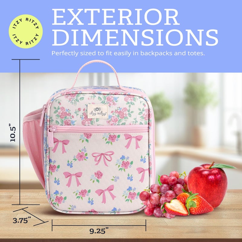 Itzy Ritzy Toddler Lunch Box - Kids Lunch Bag is Insulated and Includes Water Bottle Holder Plus 2 Pockets - Durable, Easy to Clean Lunch Box Toddler Bag (Ribbons & Roses) - Image 5