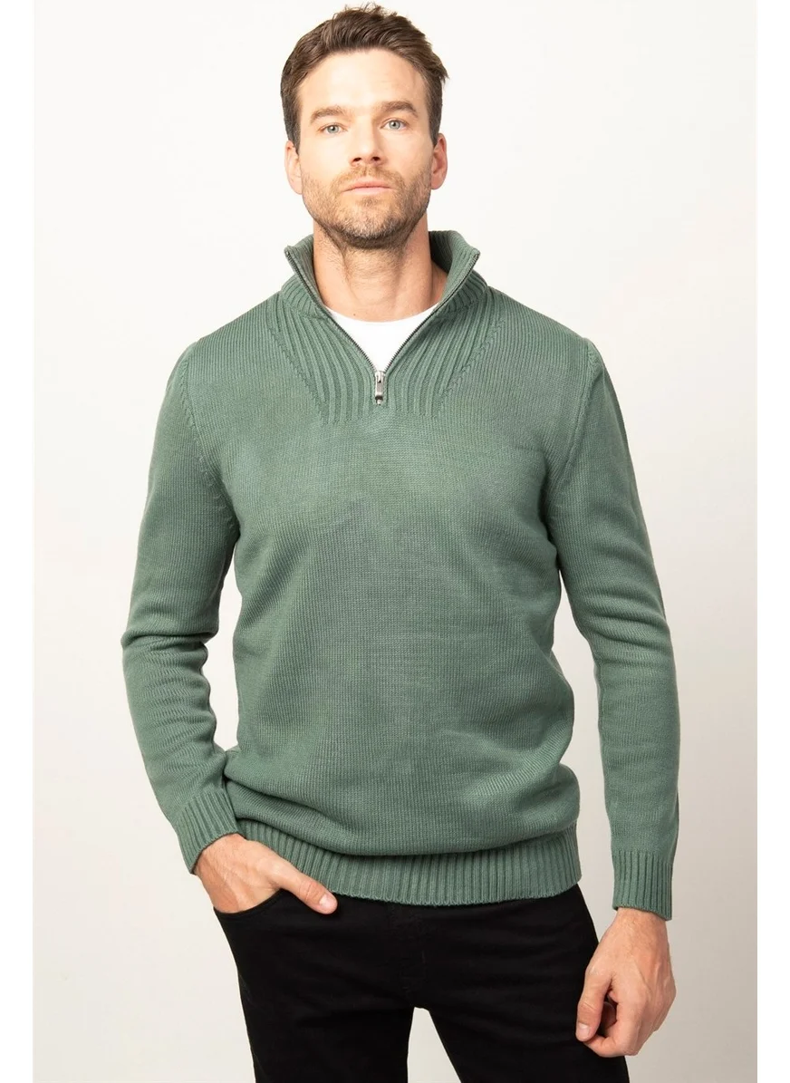 Tudors Slim Fit Narrow Cut Stand Collar Zippered Men's Sweater