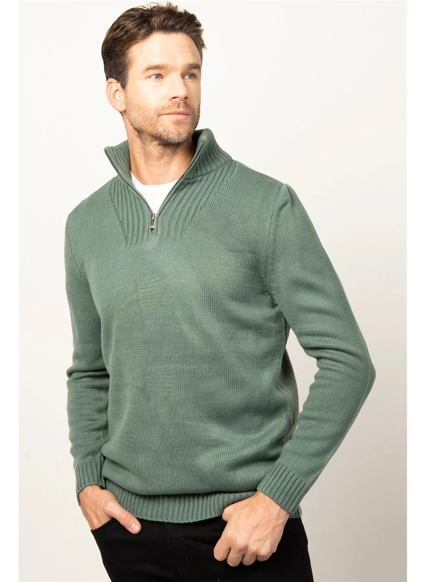 Tudors Slim Fit Narrow Cut Stand Collar Zippered Men's Sweater