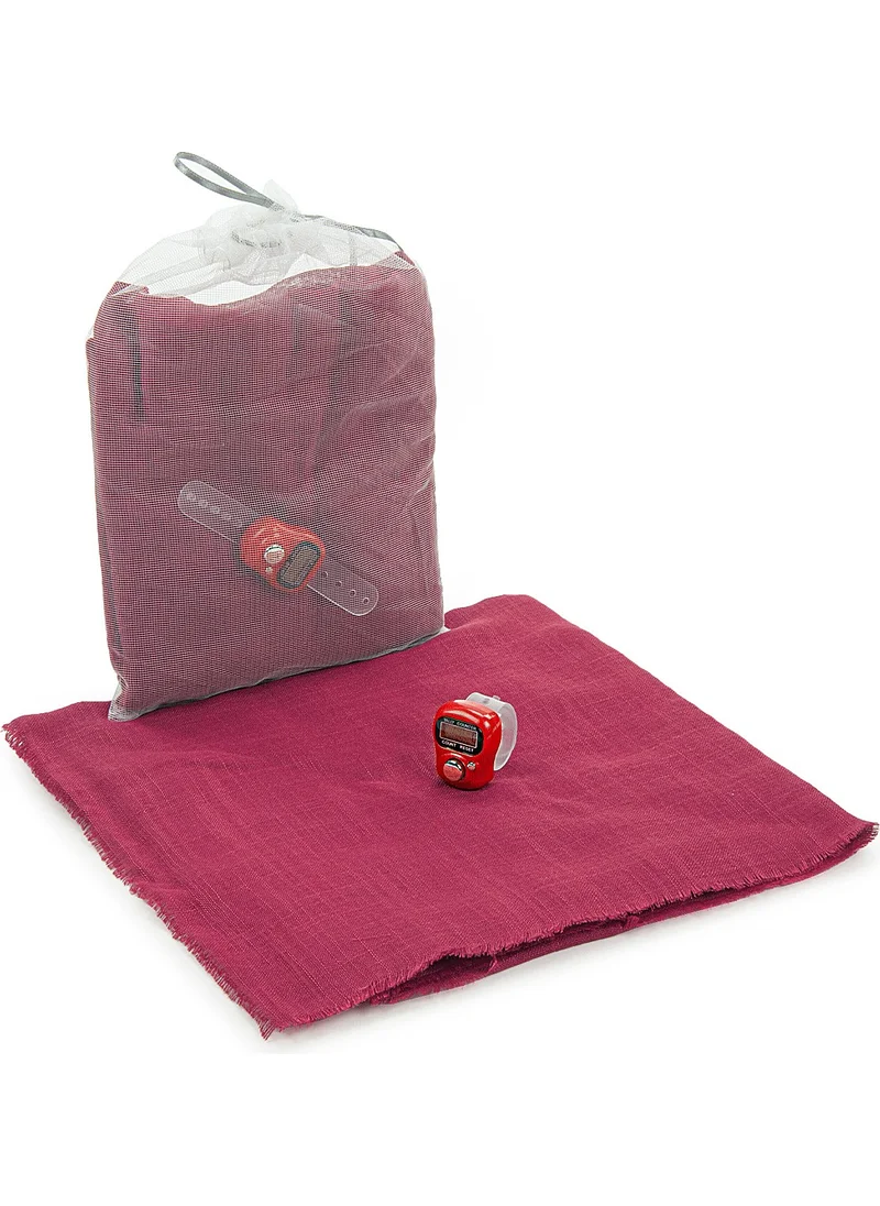 İhvan 5 Pieces Tulle Pouch Cotton Mevlüt Cloth and Chanting Counter Set Claret Red