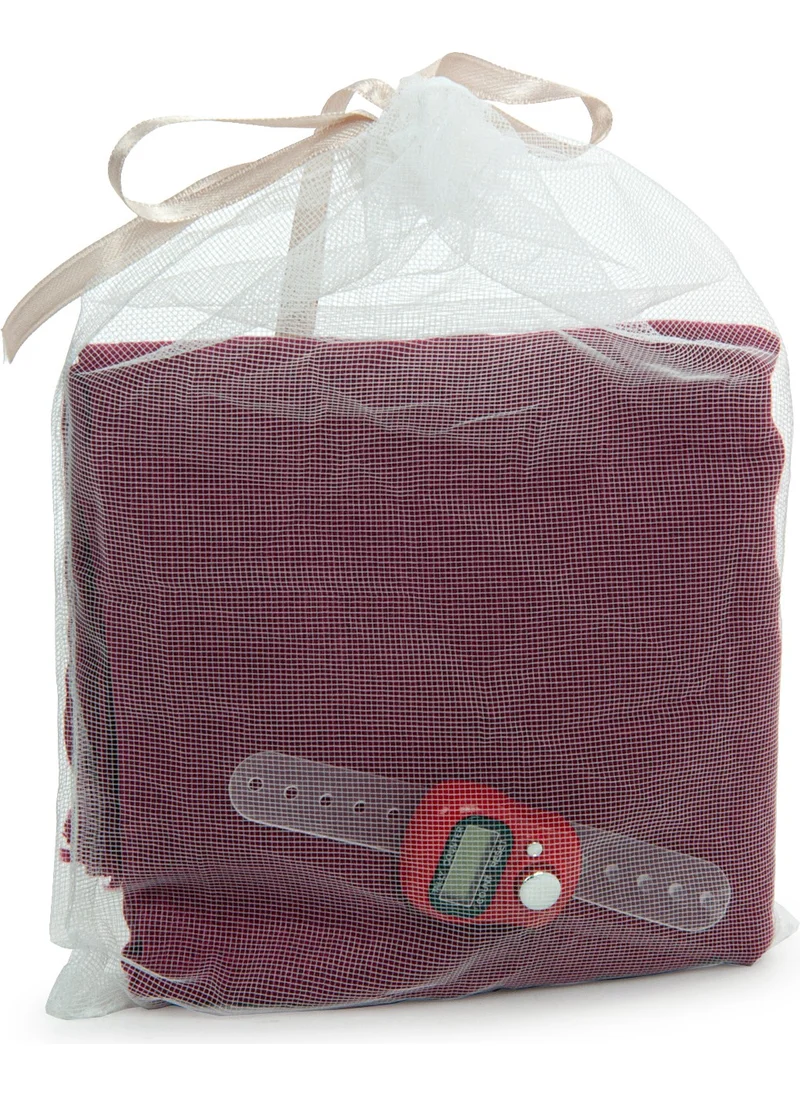 İhvan 5 Pieces Tulle Pouch Cotton Mevlüt Cloth and Chanting Counter Set Claret Red