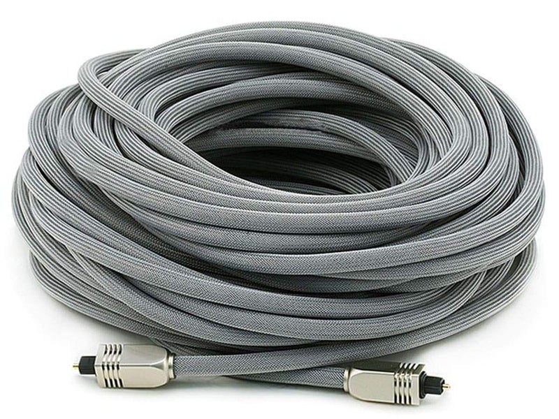 Monoprice 103448 Premium SPDIF Toslink Digital Optical Audio Cable Silver 75ft Heavy Duty Mesh Jacket Metal Connector Heads for Play Station Xbox one Home Theater More Gray - Image 2