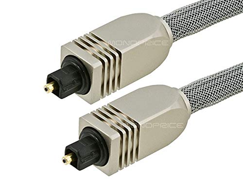 Monoprice 103448 Premium SPDIF Toslink Digital Optical Audio Cable Silver 75ft Heavy Duty Mesh Jacket Metal Connector Heads for Play Station Xbox one Home Theater More Gray - Image 3