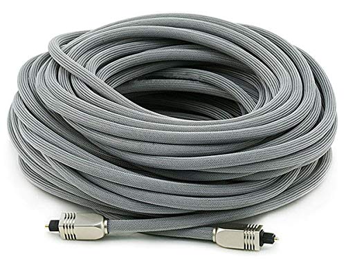 Monoprice 103448 Premium SPDIF Toslink Digital Optical Audio Cable Silver 75ft Heavy Duty Mesh Jacket Metal Connector Heads for Play Station Xbox one Home Theater More Gray - Image 1