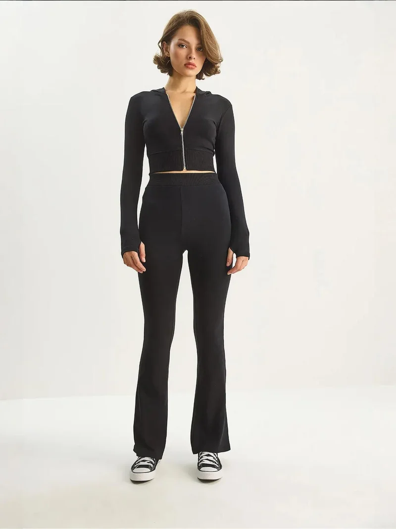 Bianco Lucci LUCCI Ribbed Cotton High Waist Two-Piece Coord