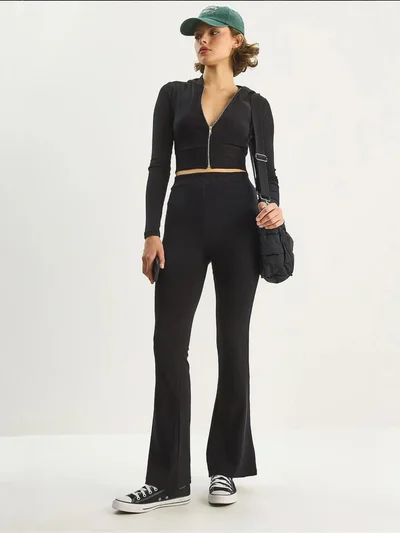 Bianco Lucci LUCCI Ribbed Cotton High Waist Two-Piece Coord