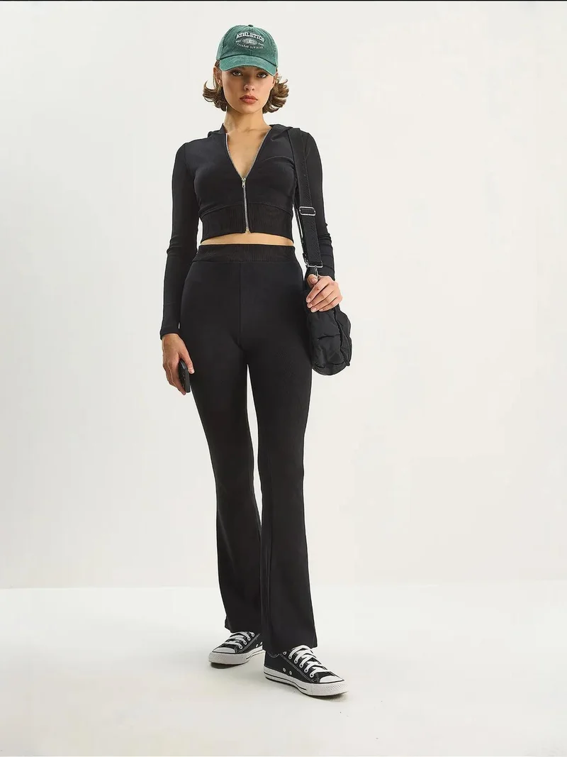Bianco Lucci LUCCI Ribbed Cotton High Waist Two-Piece Coord