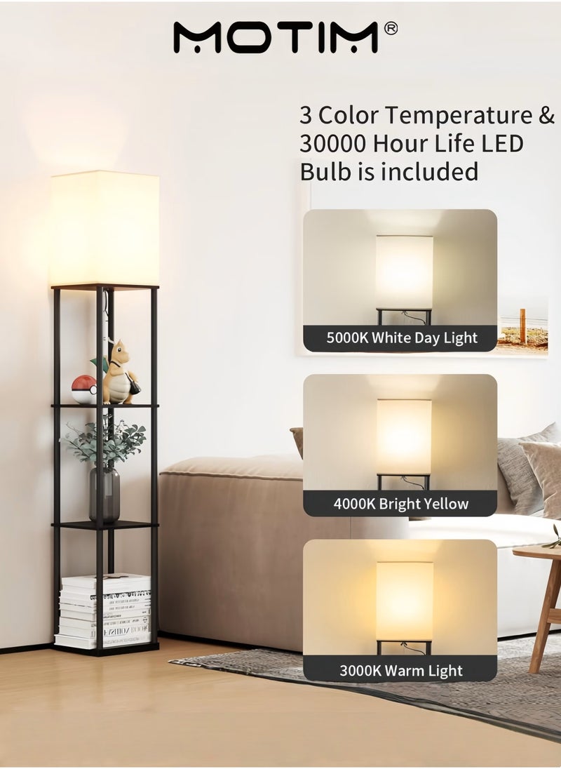 موتيم مصباح أرضي مع رفوف مصباح أرضي مربع عصري 3 طبقات مع مصباح بدرجات حرارة لونية مختلفة رف عرض للكتب للمكتب وغرفة المعيشة - Image 3
