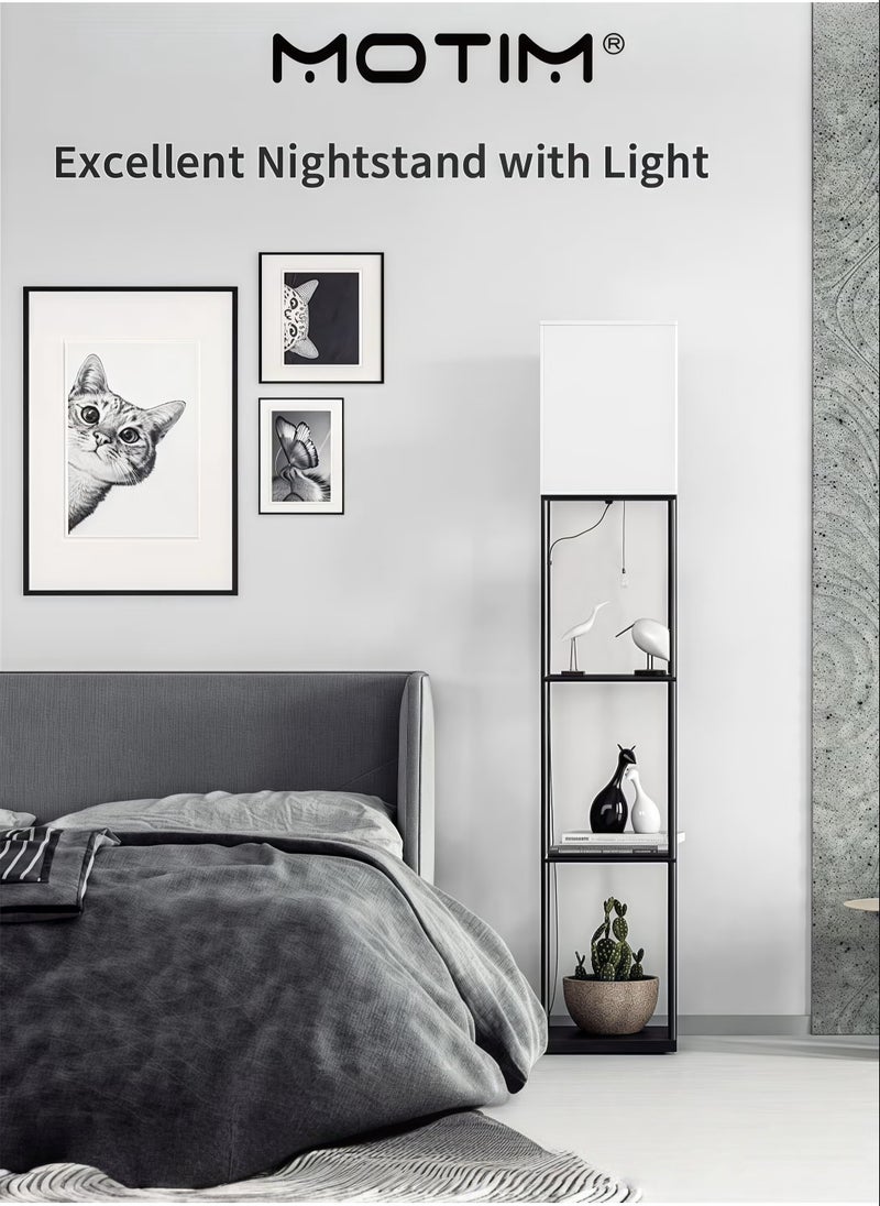 موتيم مصباح أرضي مع رفوف مصباح أرضي مربع عصري 3 طبقات مع مصباح بدرجات حرارة لونية مختلفة رف عرض للكتب للمكتب وغرفة المعيشة - Image 5