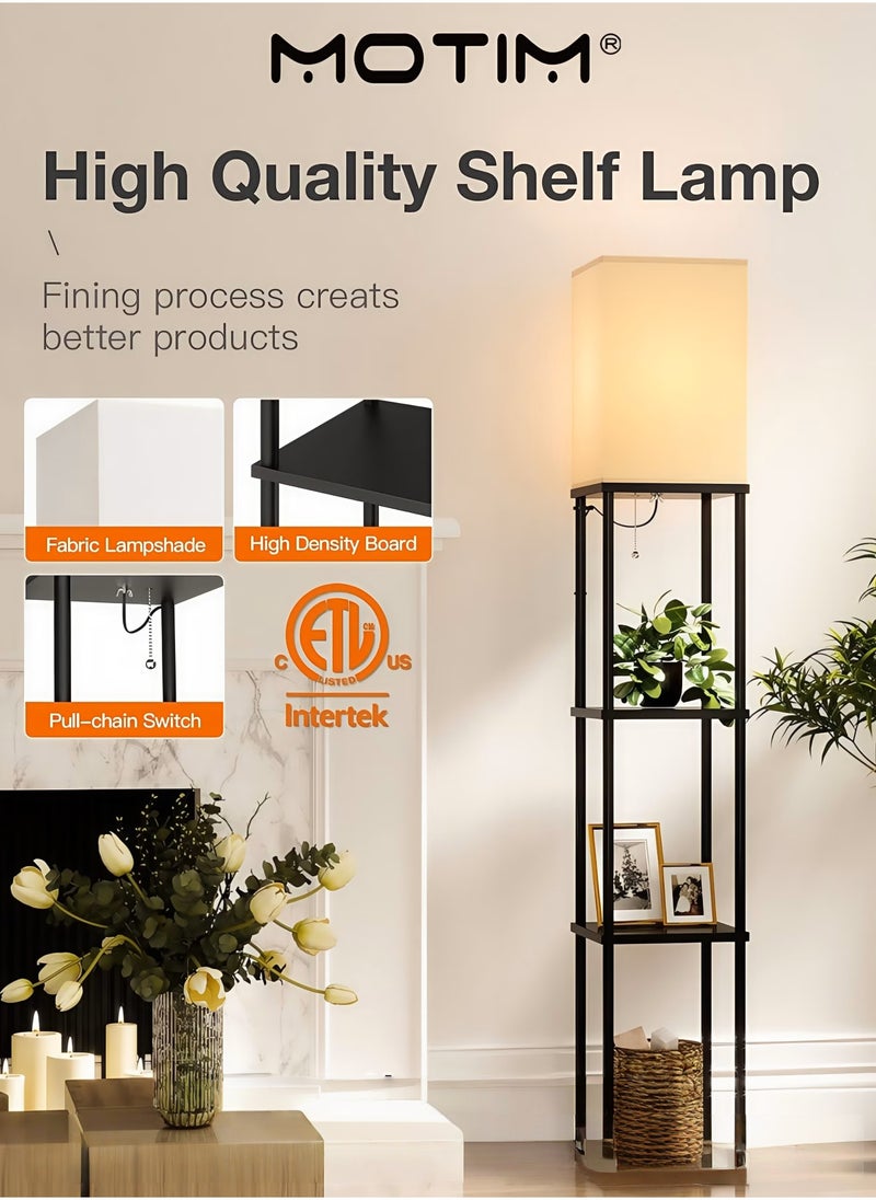 موتيم مصباح أرضي مع رفوف مصباح أرضي مربع عصري 3 طبقات مع مصباح بدرجات حرارة لونية مختلفة رف عرض للكتب للمكتب وغرفة المعيشة - Image 2