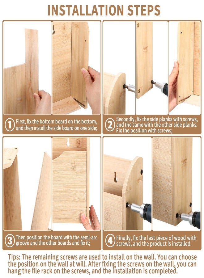 Suzile Wall Mounted File Holder Wood Magazine Holder Wall Hanging File Organizer for Office Mail Magazine Letter Paper Folder Organization (Wood Color) - Image 4