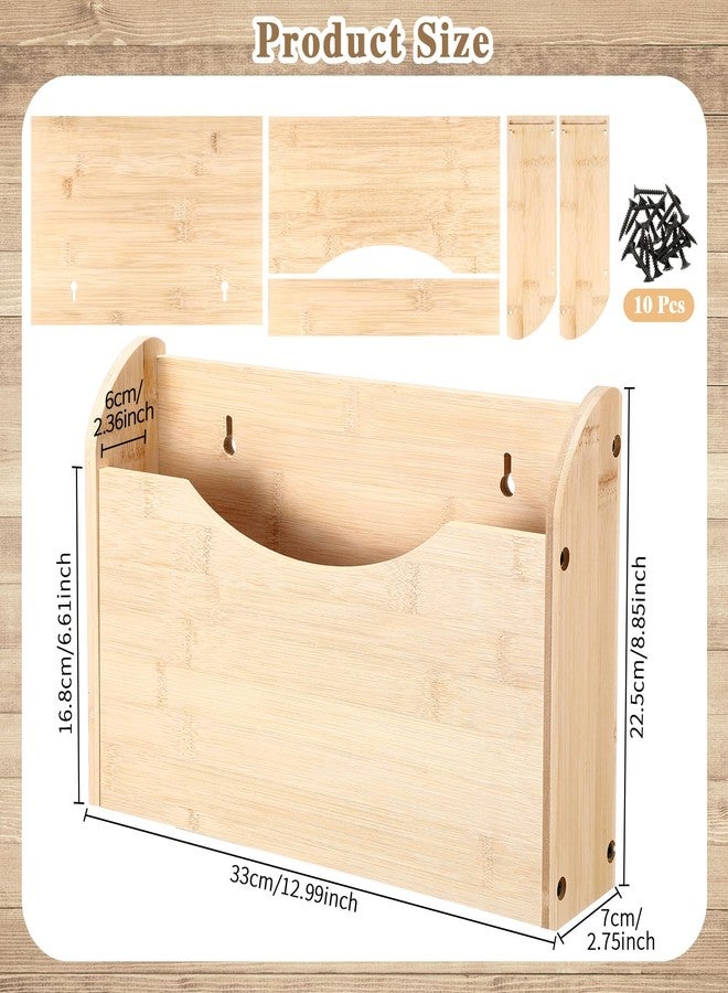 Suzile Wall Mounted File Holder Wood Magazine Holder Wall Hanging File Organizer for Office Mail Magazine Letter Paper Folder Organization (Wood Color) - Image 2