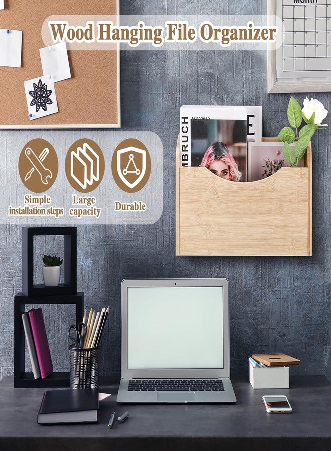 Suzile Wall Mounted File Holder Wood Magazine Holder Wall Hanging File Organizer for Office Mail Magazine Letter Paper Folder Organization (Wood Color) - Image 3