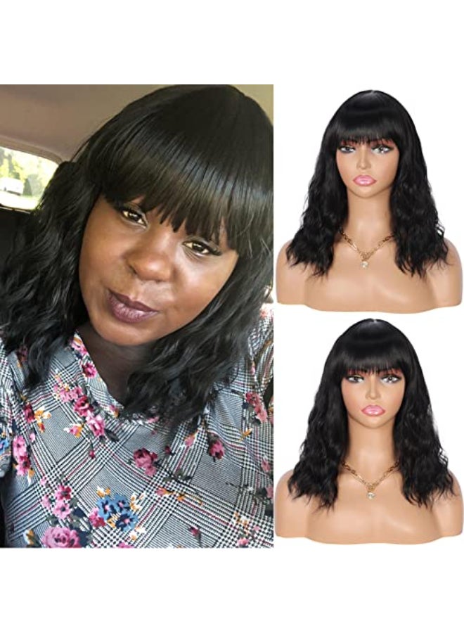 Kalyss 14 Synthetic Wig with Hair Bangs Short Wavy Curly Wig for Women Natural Looking and Heat Resistant Full Head Hair Replacement Wig for Daily Wear or Costume Wigs - Image 4