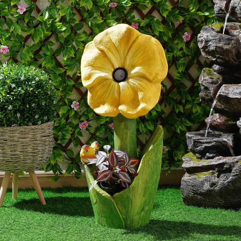 Pan Home Flower Magnesia Planter With Solar 34x19.5x74cm - Yellow Green