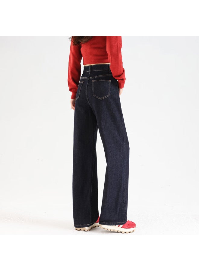 TonLion جينز نسائي كاجوال بقصة مستقيمة فضفاضة كاجوال باللون الأزرق الداكن 28 - Image 4