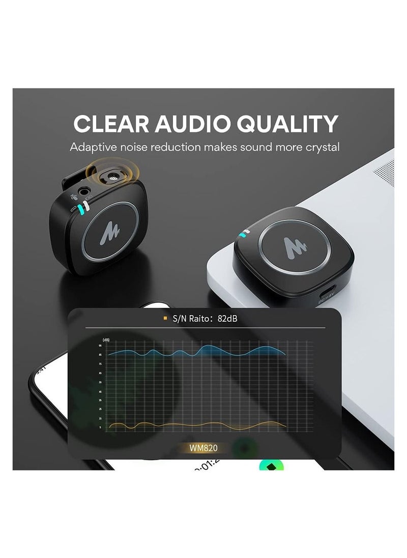 Maono - MAONO AU WM820A2 Dual Person Compact Wireless Lavalier Microphone 2.4GHz with Real time Monitoring and 22 Level Gain Adjustmen - Image 1