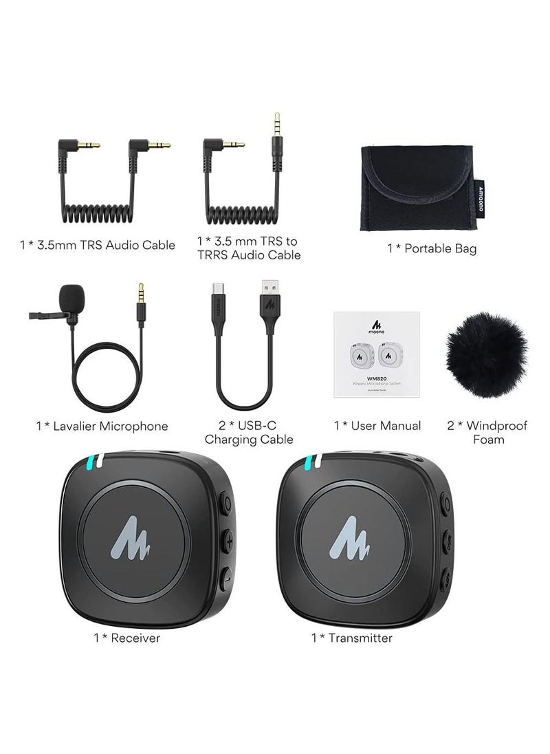 Maono - MAONO AU WM820A2 Dual Person Compact Wireless Lavalier Microphone 2.4GHz with Real time Monitoring and 22 Level Gain Adjustmen - Image 1