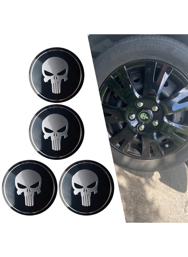 ijuicy 4 PCS Car Tire Center Hub Cap Sticker, Metal Scratch-Proof Waterproof Personalized Skull Anti-Fading Decoration, Perfect Matching Self-Adhesive Decals, Universal for Cars Trucks (Black) - Image 1