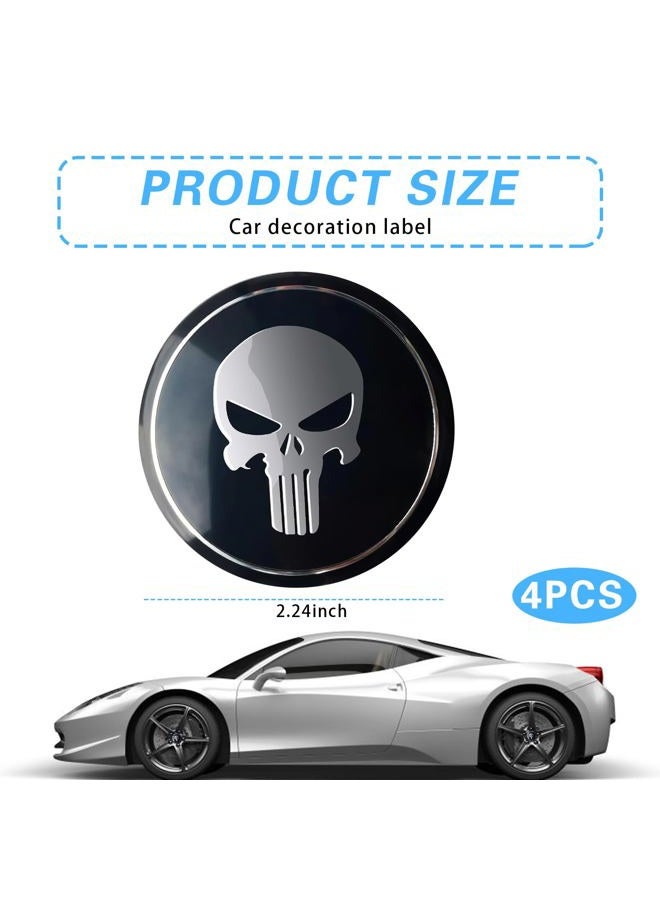 ijuicy 4 PCS Car Tire Center Hub Cap Sticker, Metal Scratch-Proof Waterproof Personalized Skull Anti-Fading Decoration, Perfect Matching Self-Adhesive Decals, Universal for Cars Trucks (Black) - Image 2