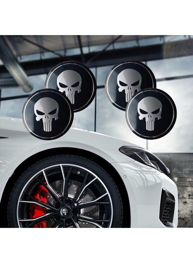 ijuicy 4 PCS Car Tire Center Hub Cap Sticker, Metal Scratch-Proof Waterproof Personalized Skull Anti-Fading Decoration, Perfect Matching Self-Adhesive Decals, Universal for Cars Trucks (Black) - Image 4