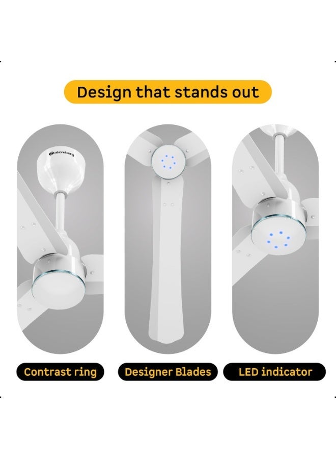 atomberg Renesa Halo Smart  1200mm BLDC Ceiling Fan with Remote | BEE 5 star | High Air Delivery |Low noise |LED Speed Indicator |Sleek Design | | 3 Year Warranty| Gloss White & Blue Ring - Image 2