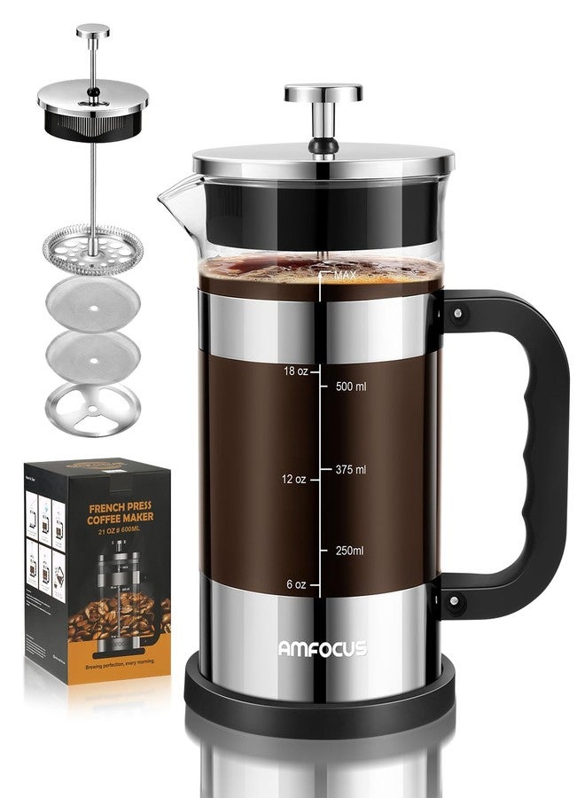 AMFOCUS French Press Coffee Maker 21 oz, 4-Level Filtration System, Premium Heat-Resistant Borosilicate Glass Teapot, Portable Coffee & Cold Brew Maker for Home, Travel, Camping - Ideal Gift - Image 1