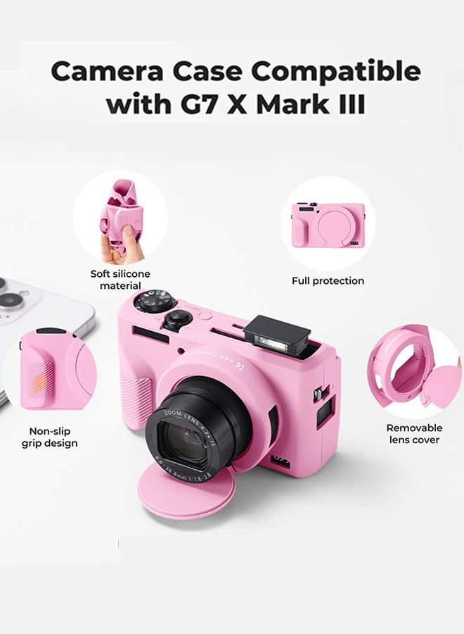 SUNDAREE Camera Case for Canon Powershot G7 X Mark III with 1PCS Screen Protector, Full Pritection Soft G7X III Silicone Case Detachable Lens Cover Protective Cover for Canon G7XIII G7X3-Pink - Image 2