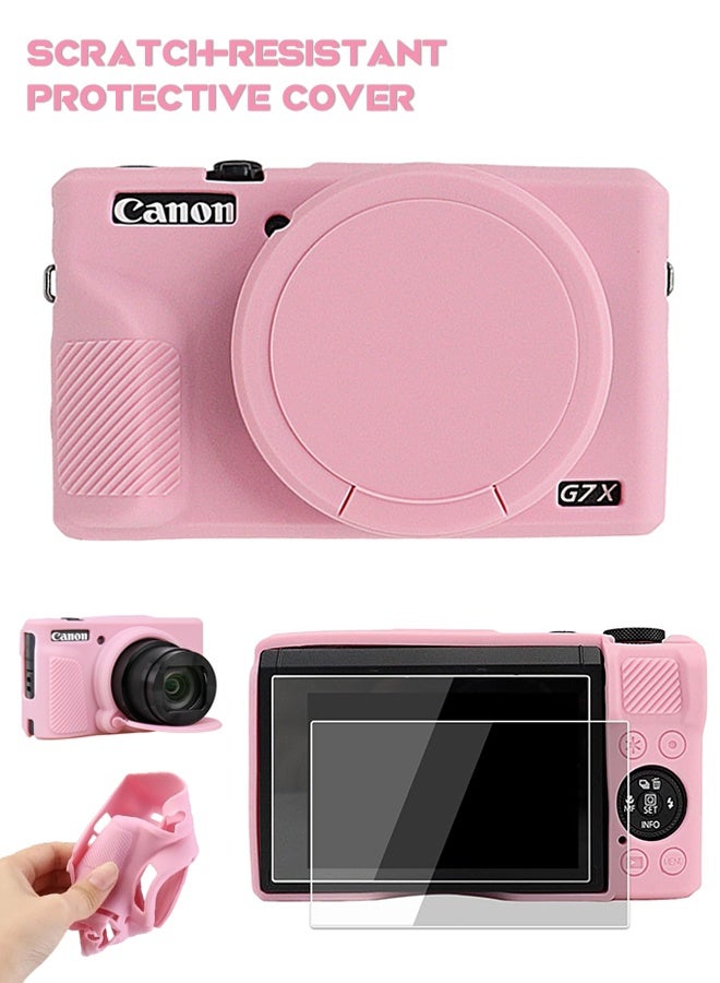SUNDAREE Camera Case for Canon Powershot G7 X Mark III with 1PCS Screen Protector, Full Pritection Soft G7X III Silicone Case Detachable Lens Cover Protective Cover for Canon G7XIII G7X3-Pink - Image 1