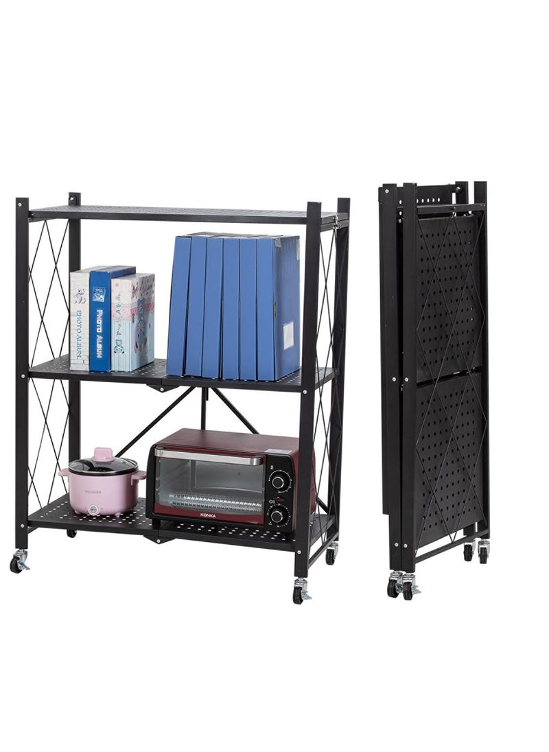 Cool Baby COOLBABY Folding Shelf 3 Tier Storage Shelves Kitchen Cabinet Storage Rack with Wheels Storage Organizer Rack  - Image 1