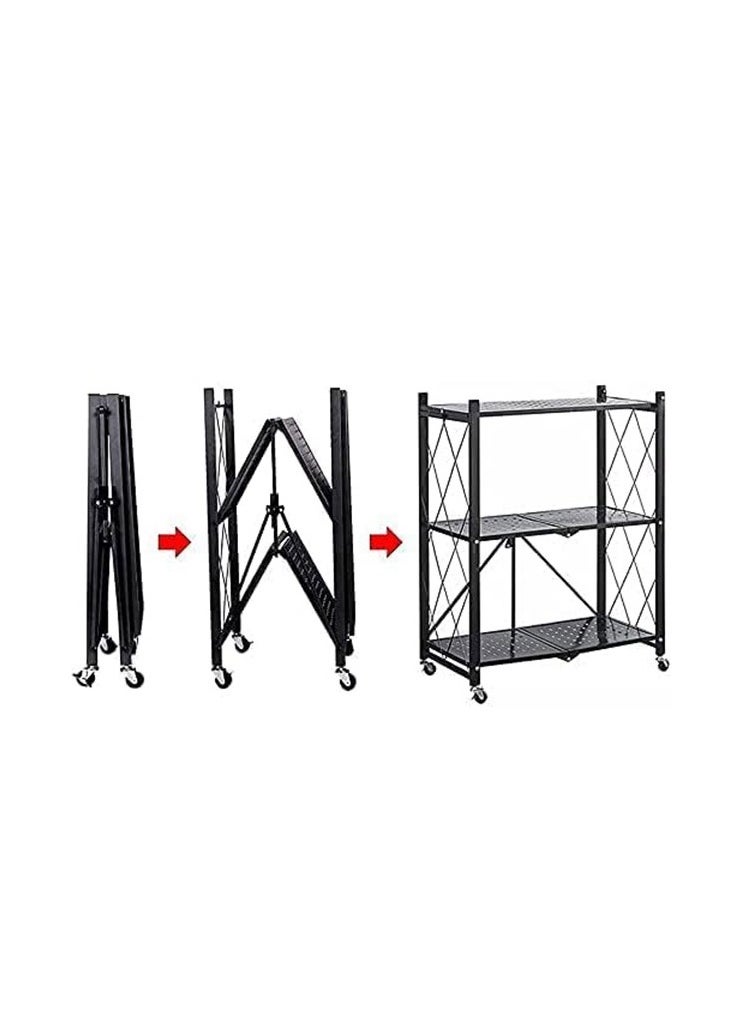 Cool Baby COOLBABY Folding Shelf 3 Tier Storage Shelves Kitchen Cabinet Storage Rack with Wheels Storage Organizer Rack  - Image 2